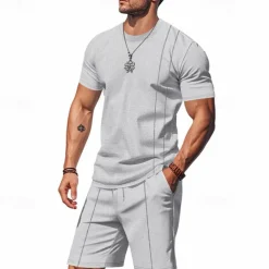 Men's T-shirt Suits 2 Pieces Outfits Tee & Shorts Short Sleeve Crew Neck Summer Plain Fashion Casual 2 Piece Vacation Daily Wear Going out Black White Royal Blue Top Tee for Men
