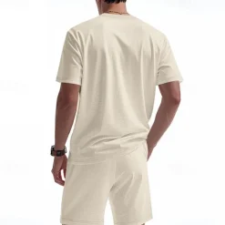 Men's T-shirt Suits 2 Pieces Outfits Tee & Shorts Short Sleeve Crew Neck Summer Plain Fashion Casual 2 Piece Vacation Daily Wear Going out Black White Royal Blue Top Tee for Men