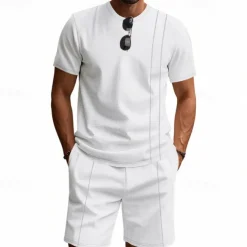 Men's T-shirt Suits 2 Pieces Outfits Tee & Shorts Short Sleeve Crew Neck Summer Plain Fashion Casual 2 Piece Vacation Daily Wear Going out Black White Royal Blue Top Tee for Men