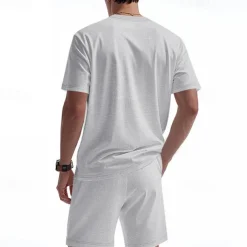 Men's T-shirt Suits 2 Pieces Outfits Tee & Shorts Short Sleeve Crew Neck Summer Plain Fashion Casual 2 Piece Vacation Daily Wear Going out Black White Royal Blue Top Tee for Men