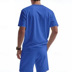Men's T-shirt Suits 2 Pieces Outfits Tee & Shorts Short Sleeve Crew Neck Summer Plain Fashion Casual 2 Piece Vacation Daily Wear Going out Black White Royal Blue Top Tee for Men
