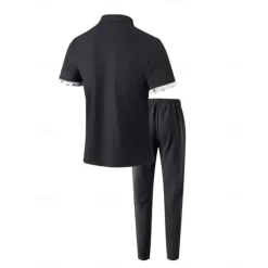 Men's T-shirt Suits Shirt and Pant Sets 2 Pieces Outfits Short Sleeve Lapel Summer Color Block Fashion Casual 2 Piece Vacation Daily Wear Going out Black White Wine Top Tee for Men