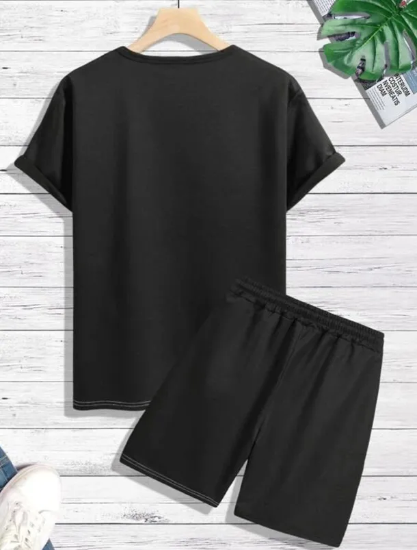 Men's T-shirt Suits Tee & Drawstring Waist Pants Short Sleeves Crew Neck Summer Gymnatics Casual Color Block Street Style Vacation Daily Wear Activewear Army Green Black Yellow Top Tee for Men