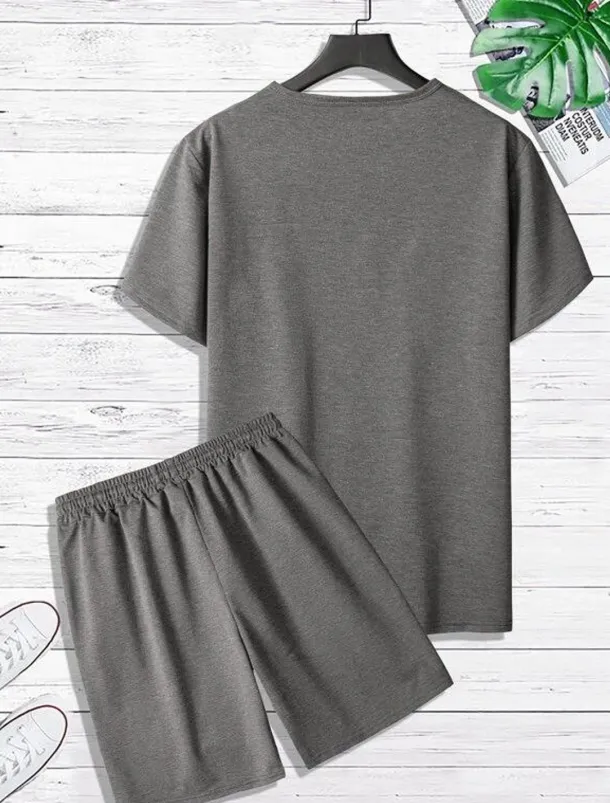 Men's T-shirt Suits Tee & Drawstring Waist Pants Short Sleeves Crew Neck Summer Gymnatics Casual Color Block Street Style Vacation Daily Wear Activewear Army Green Black Yellow Top Tee for Men