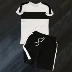 Men's T-shirt Suits Tracksuit Tennis Shirt Shorts and T Shirt Set Short Sleeve Crew Neck Spring & Summer Color Block Sports Fashion Designer 2 Piece Outdoor Street Casual Black White Yellow Top Tee