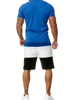 Men's T-shirt Suits Tracksuit Tennis Shirt Shorts and T Shirt Set Short Sleeves Crew Neck Summer Color Block Gymnatics Casual 2 Piece Vacation Daily Wear Activewear Yellow Red Blue Top Tee for Men