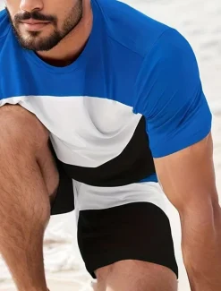 Men's T-shirt Suits Tracksuit Tennis Shirt Shorts and T Shirt Set Short Sleeves Crew Neck Summer Color Block Gymnatics Casual 2 Piece Vacation Daily Wear Activewear Yellow Red Blue Top Tee for Men