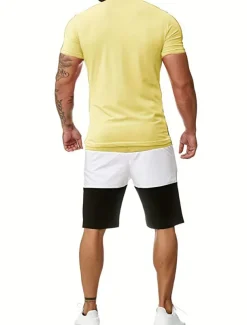 Men's T-shirt Suits Tracksuit Tennis Shirt Shorts and T Shirt Set Short Sleeves Crew Neck Summer Color Block Gymnatics Casual 2 Piece Vacation Daily Wear Activewear Yellow Red Blue Top Tee for Men