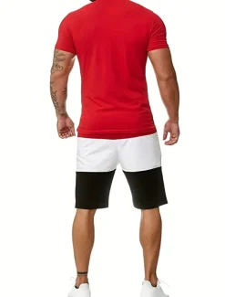 Men's T-shirt Suits Tracksuit Tennis Shirt Shorts and T Shirt Set Short Sleeves Crew Neck Summer Color Block Gymnatics Casual 2 Piece Vacation Daily Wear Activewear Yellow Red Blue Top Tee for Men
