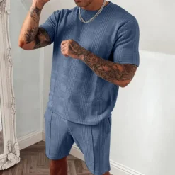 Men's T-shirt Suits Tracksuit Tennis Shirt Shorts and T Shirt Set Short Sleeves Crew Neck Summer Plaid Gymnatics Casual 2 Piece Vacation Daily Wear Activewear Black Blue Dark Green Top Tee for Men