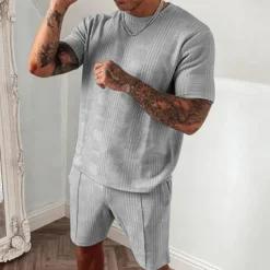 Men's T-shirt Suits Tracksuit Tennis Shirt Shorts and T Shirt Set Short Sleeves Crew Neck Summer Plaid Gymnatics Casual 2 Piece Vacation Daily Wear Activewear Black Blue Dark Green Top Tee for Men