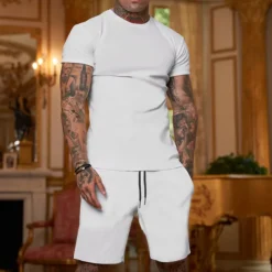 Men's T-shirt Suits Tracksuit Tennis Shirt Shorts and T Shirt Set Short Sleeve Crew Neck Spring & Summer Solid Color Sports Fashion Designer 2 Piece Outdoor Street Casual Black White Pink Top Tee for