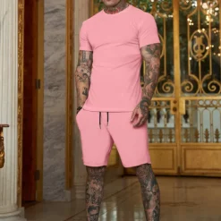 Men's T-shirt Suits Tracksuit Tennis Shirt Shorts and T Shirt Set Short Sleeve Crew Neck Spring & Summer Solid Color Sports Fashion Designer 2 Piece Outdoor Street Casual Black White Pink Top Tee for