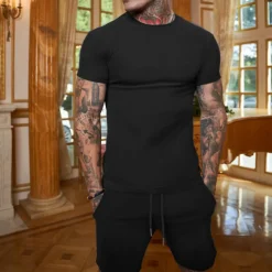 Men's T-shirt Suits Tracksuit Tennis Shirt Shorts and T Shirt Set Short Sleeve Crew Neck Spring & Summer Solid Color Sports Fashion Designer 2 Piece Outdoor Street Casual Black White Pink Top Tee for