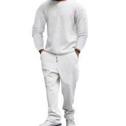 Men's T-shirt Suits Tracksuit Tennis Shirt Tees and Drawstring Long Pants Long Sleeve Crew Neck Spring & Fall Plain Gymnatics Casual 2 Piece Vacation Daily Wear Activewear Black White Royal Blue Top