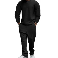 Men's T-shirt Suits Tracksuit Tennis Shirt Tees and Drawstring Long Pants Long Sleeve Crew Neck Spring & Fall Plain Gymnatics Casual 2 Piece Vacation Daily Wear Activewear Black White Royal Blue Top