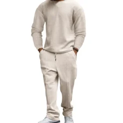 Men's T-shirt Suits Tracksuit Tennis Shirt Tees and Drawstring Long Pants Long Sleeve Crew Neck Spring & Fall Plain Gymnatics Casual 2 Piece Vacation Daily Wear Activewear Black White Royal Blue Top