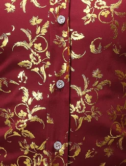 Men's Tuxedo Shirts Floral Outdoor Party Wine Black White Dark Blue Long Sleeve Turndown Spring Fall Clothing Apparel Print