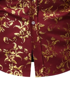 Men's Tuxedo Shirts Floral Outdoor Party Wine Black White Dark Blue Long Sleeve Turndown Spring Fall Clothing Apparel Print