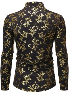 Men's Tuxedo Shirts Floral Outdoor Party Wine Black White Dark Blue Long Sleeve Turndown Spring Fall Clothing Apparel Print