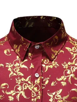 Men's Tuxedo Shirts Floral Outdoor Party Wine Black White Dark Blue Long Sleeve Turndown Spring Fall Clothing Apparel Print