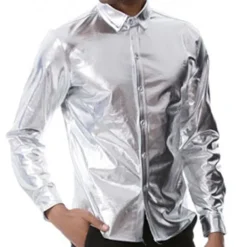 Men's Tuxedo Shirts Plain Party Holiday Silver Black Long Sleeve Turndown Spring & Fall Clothing Apparel Button-Down