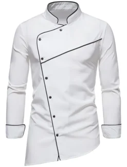 Men's Tuxedo Shirts Shirt Solid Colored Standing Collar Party Casual Long Sleeve Tops Retro Wine White Black / Summer Shirts/Wedding