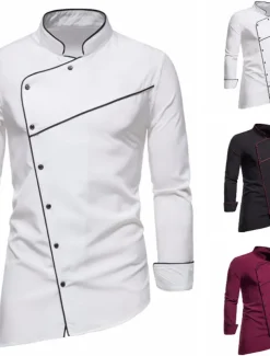 Men's Tuxedo Shirts Shirt Solid Colored Standing Collar Party Casual Long Sleeve Tops Retro Wine White Black / Summer Shirts/Wedding