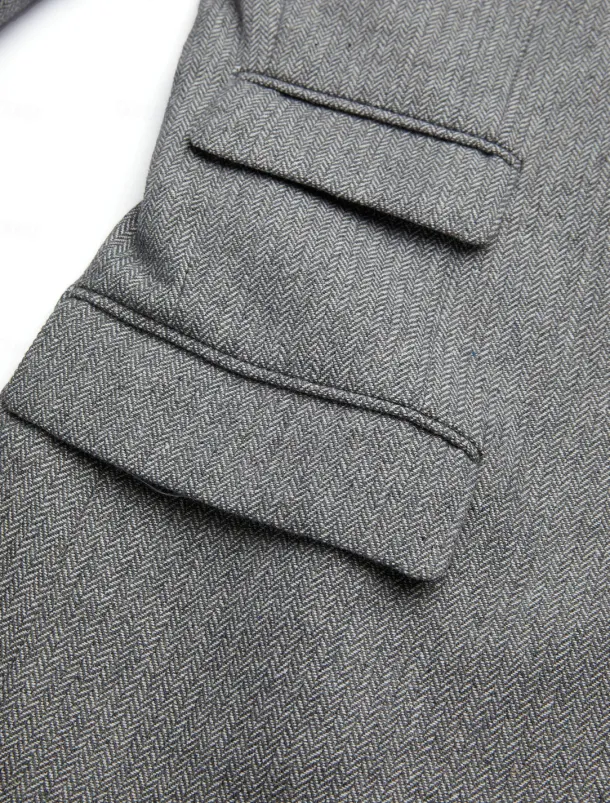 Men's Tweed Blazer Closure collar Retro Vintage Herringbone Blazer Brown khaki Dark Grey Plus Size Single Breasted Two-buttons