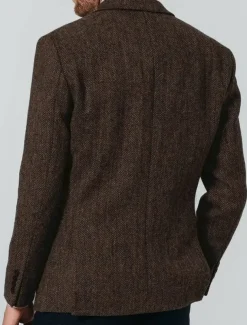 Men's Tweed Blazer Herringbone Blazer Jacket Brown Retro Vintage Classic Standard Fit Single Breasted Two-buttons