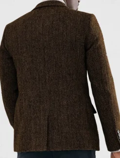 Men's Tweed Blazer Notch Collar Vintage Herringbone Blazer Burgundy Brown Green Standard Fit Single Breasted Two-buttons