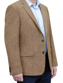 Men's Tweed Blazer Notch Collar Retro Vintage Herringbone Blazer Black khaki Dark Blue Plus Size Single Breasted Two-buttons