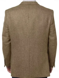 Men's Tweed Blazer Notch Collar Retro Vintage Herringbone Blazer Black khaki Dark Blue Plus Size Single Breasted Two-buttons
