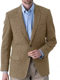 Men's Tweed Blazer Notch Collar Retro Vintage Herringbone Blazer Black khaki Dark Blue Plus Size Single Breasted Two-buttons