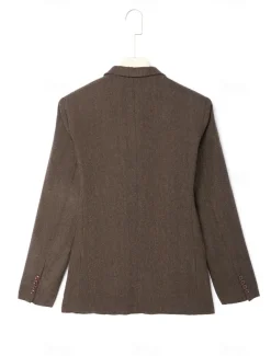 Men's Tweed Blazer Notch Collar Retro Vintage Herringbone Blazer Navy Blue Brown Dark Grey Standard Fit Single Breasted Three-buttons