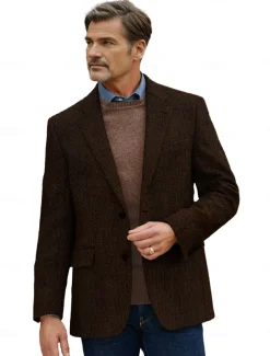 Men's Tweed Blazer Wool Herringbone Blazer Retro Vintage Classic Brown Standard Fit Single Breasted Two-buttons