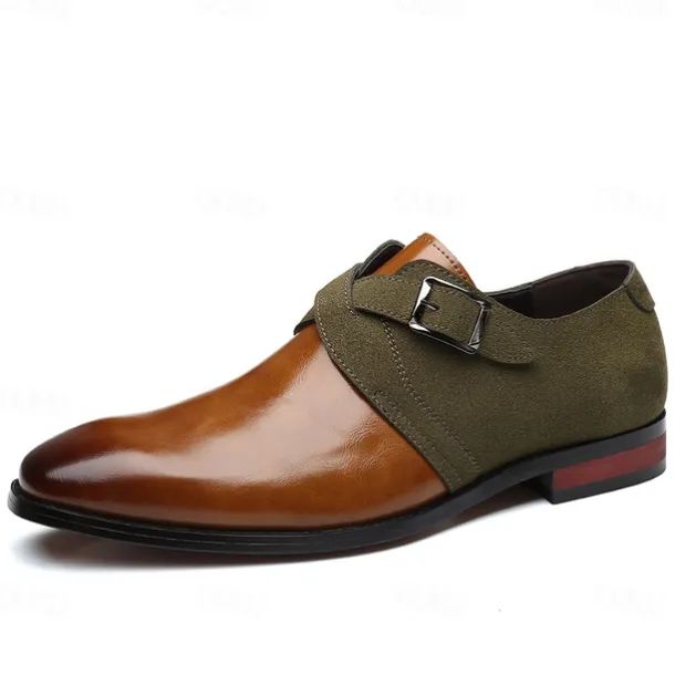 Men's Two-Tone Faux Leather and Suede Monk Strap Shoes – Elegant Buckle Dress Shoes for Formal Occasions