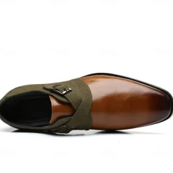 Men's Two-Tone Faux Leather and Suede Monk Strap Shoes – Elegant Buckle Dress Shoes for Formal Occasions