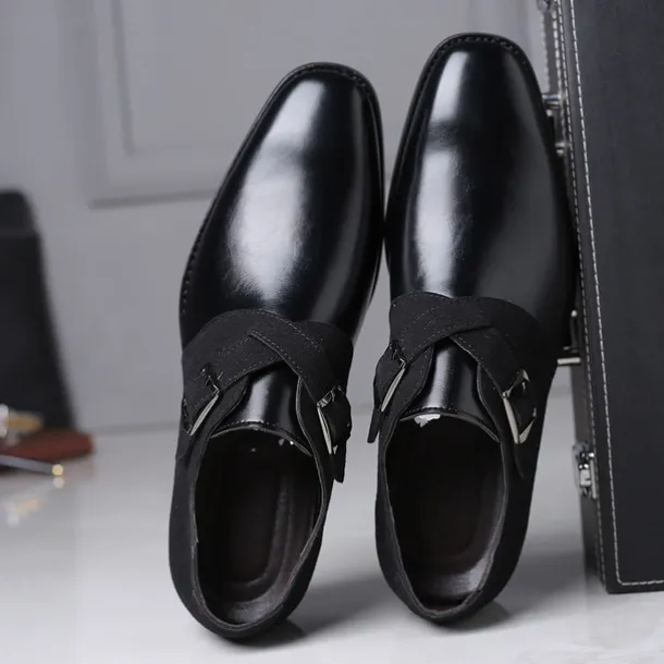 Men's Two-Tone Faux Leather and Suede Monk Strap Shoes – Elegant Buckle Dress Shoes for Formal Occasions