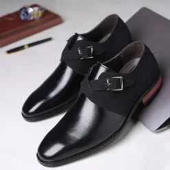 Men's Two-Tone Faux Leather and Suede Monk Strap Shoes – Elegant Buckle Dress Shoes for Formal Occasions