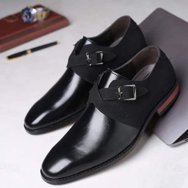 Men's Two-Tone Faux Leather and Suede Monk Strap Shoes – Elegant Buckle Dress Shoes for Formal Occasions