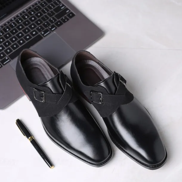 Men's Two-Tone Faux Leather and Suede Monk Strap Shoes – Elegant Buckle Dress Shoes for Formal Occasions