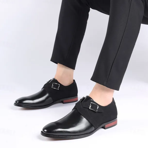 Men's Two-Tone Faux Leather and Suede Monk Strap Shoes – Elegant Buckle Dress Shoes for Formal Occasions