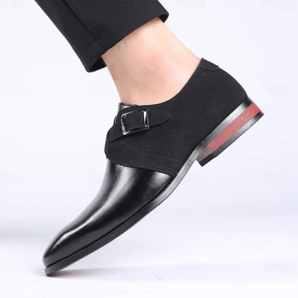 Men's Two-Tone Faux Leather and Suede Monk Strap Shoes – Elegant Buckle Dress Shoes for Formal Occasions