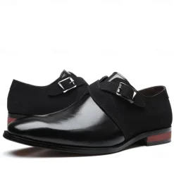 Men's Two-Tone Faux Leather and Suede Monk Strap Shoes – Elegant Buckle Dress Shoes for Formal Occasions