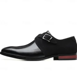 Men's Two-Tone Faux Leather and Suede Monk Strap Shoes – Elegant Buckle Dress Shoes for Formal Occasions