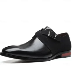 Men's Two-Tone Faux Leather and Suede Monk Strap Shoes – Elegant Buckle Dress Shoes for Formal Occasions