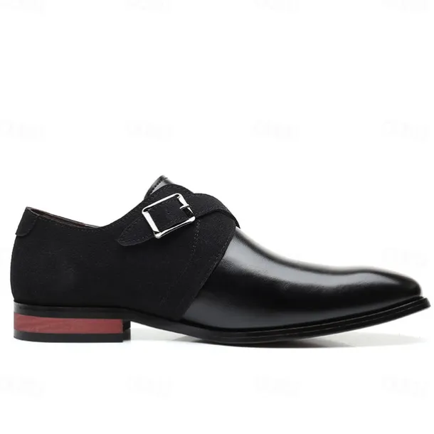 Men's Two-Tone Faux Leather and Suede Monk Strap Shoes – Elegant Buckle Dress Shoes for Formal Occasions
