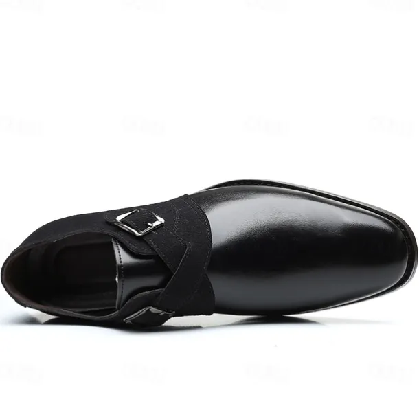 Men's Two-Tone Faux Leather and Suede Monk Strap Shoes – Elegant Buckle Dress Shoes for Formal Occasions