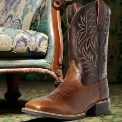 Men's Two-Tone Faux Leather Western Cowboy Boots – Classic Embroidered Design, Durable Construction, Perfect for Riding, Outdoor, and Casual Wear